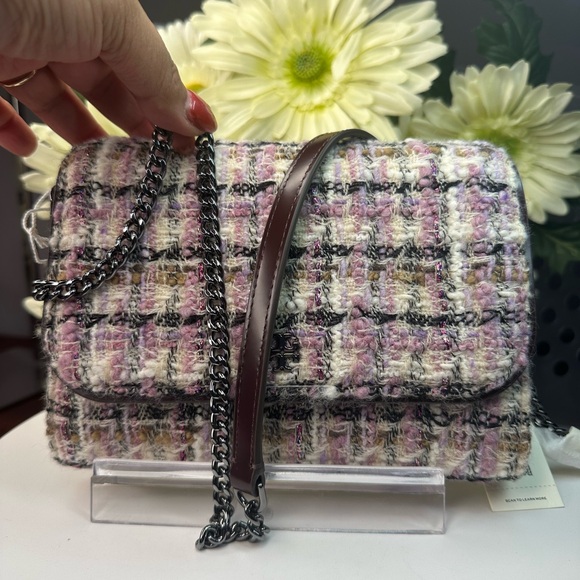 Tory Burch Emerson Tweed chain wallet NWT Ivory/Purple - Picture 12 of 13